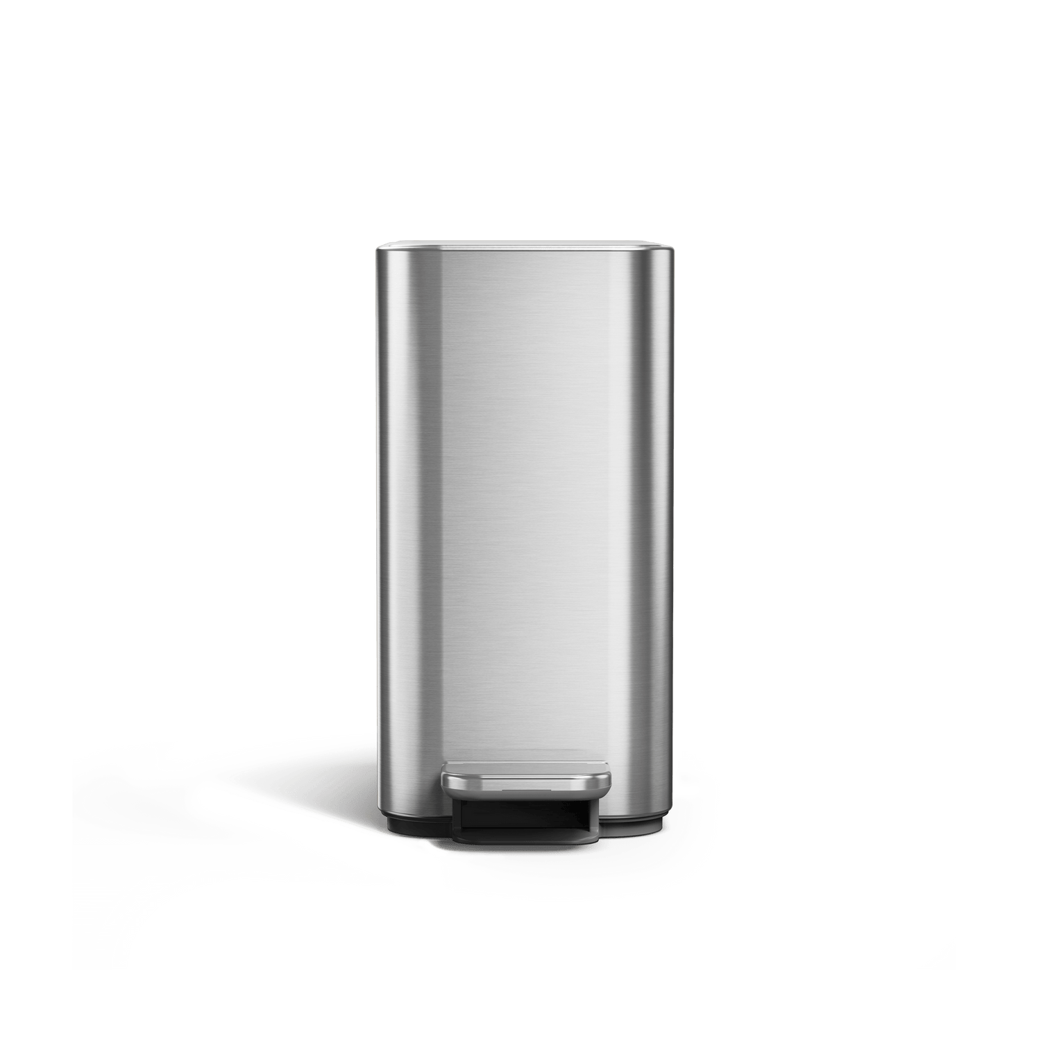 Simplehuman 5L Slim Step Can, Brushed Stainless Steel, Front view, hands-free operation