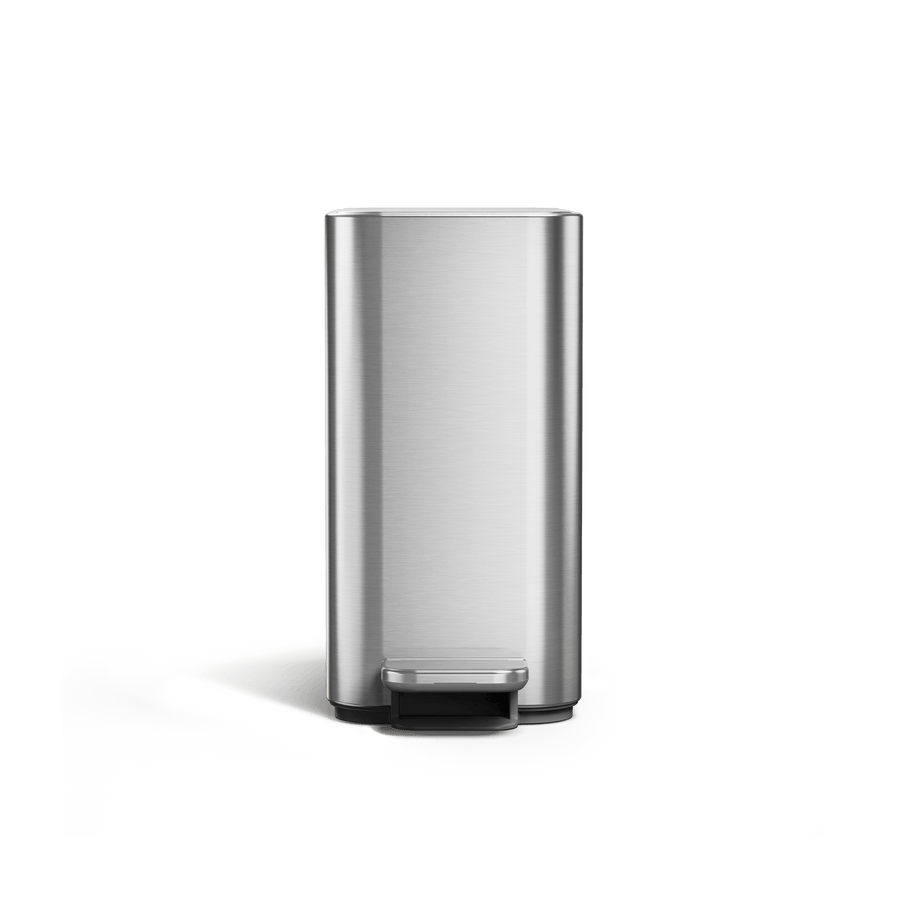 Simplehuman 5L Slim Step Can, Brushed Stainless Steel, Front view, hands-free operation