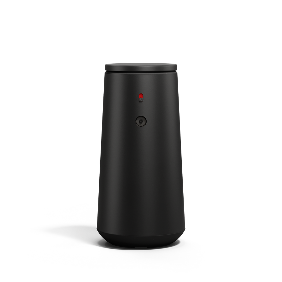 Straight front view of Simplehuman Matte Black Sensor Pump Foam showing active sensor light, touch-free dispensing.