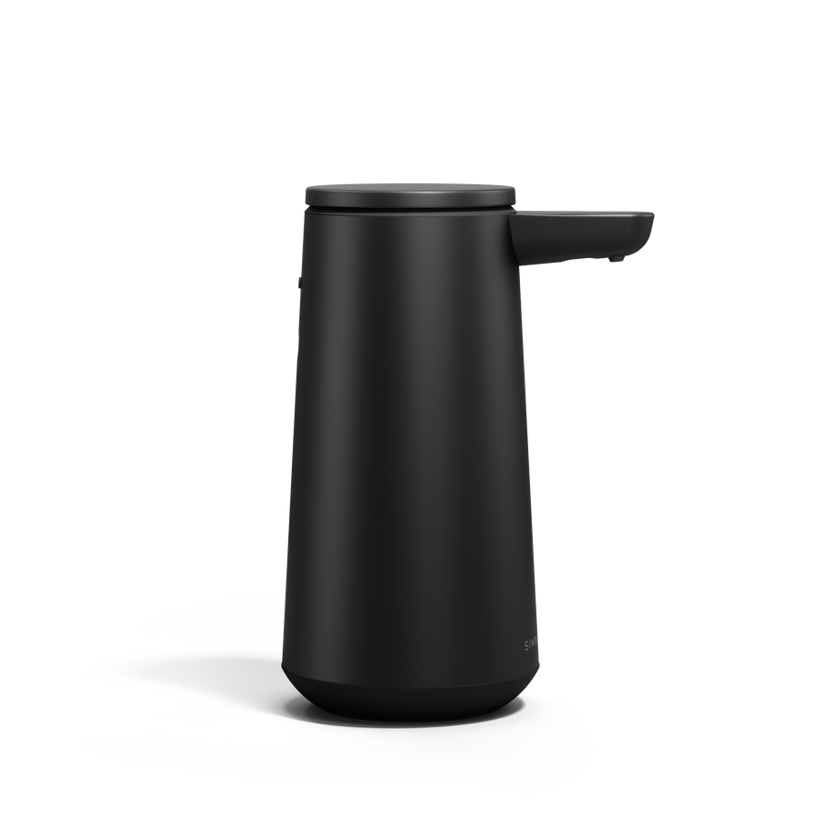 Side view of Simplehuman Matte Black Sensor Pump Foam, touch-free foam dispensing.