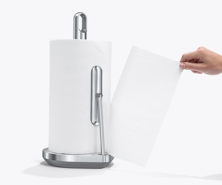 ペーパータオルホルダー 調節可能なテンションアーム 重み付き滑り止めベース ステンレススチール ペーパータオルホルダー キッチン 寝室 キャンパー用 テンションアーム ペーパータオルホルダー | シンプルヒューマン公式