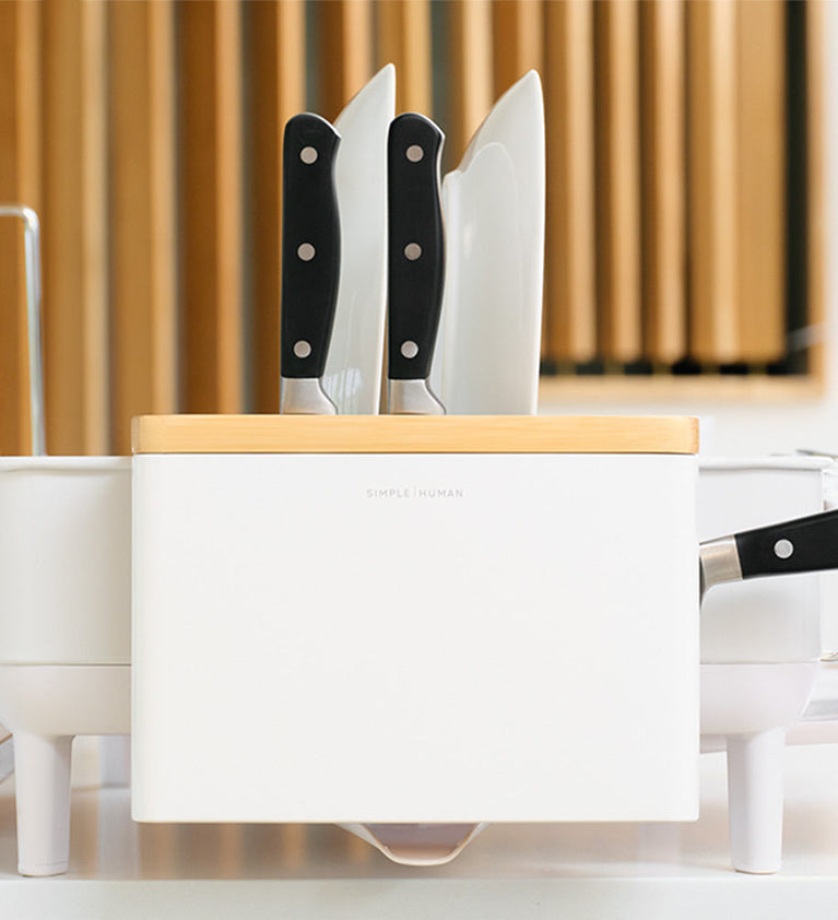 Simplehuman's Knife Block docked onto the standard dishrack.