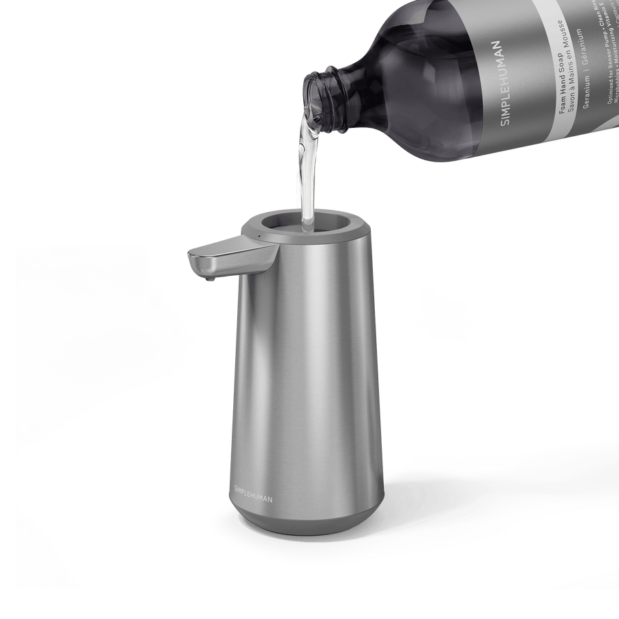 Simplehuman's Refill Bottle filling a Simplehuman Sensor Pump Foam.  