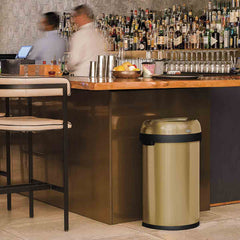 60L semi-round open can - brass stainless steel - lifestyle in restaurant