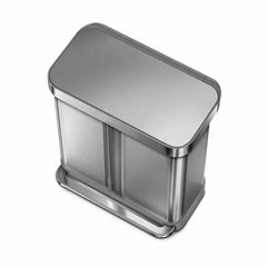 58L dual compartment rectangular step can with liner pocket - brushed stainless steel - 3/4 top down image