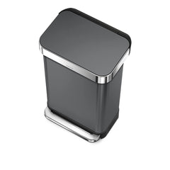 45L rectangular step can with liner pocket - black finish - top down view
