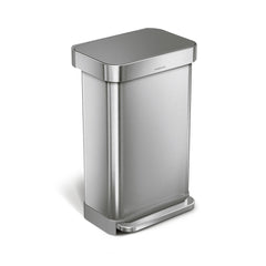 45L rectangular step can with liner pocket with plastic lid - brushed finish - main image
