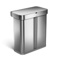 58L dual compartment rectangular sensor can with voice and motion control - brushed finish - 3/4 view main image