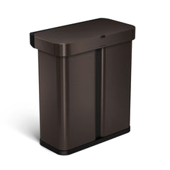 58L dual compartment rectangular sensor can with voice and motion control - dark bronze finish - 3/4 view main image